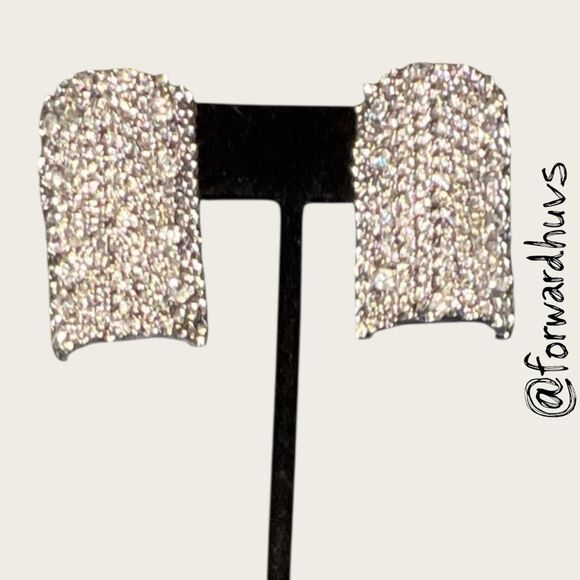 Vintage Brutalist Clip-Ons – Embedded Rhinestones & Sculptural Texture - Picture 3 of 12